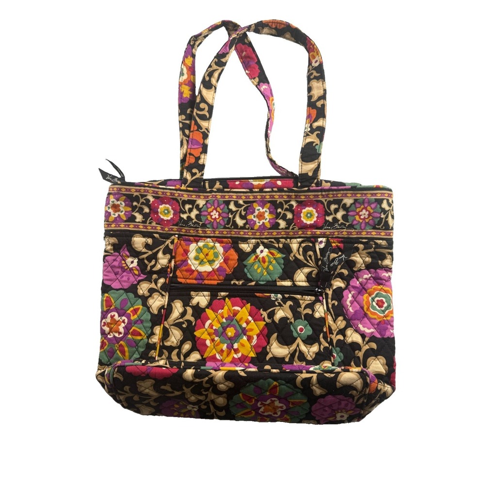Vera Bradley Suzani Large Quilted Tote Bag Black Multicolor Floral Retired